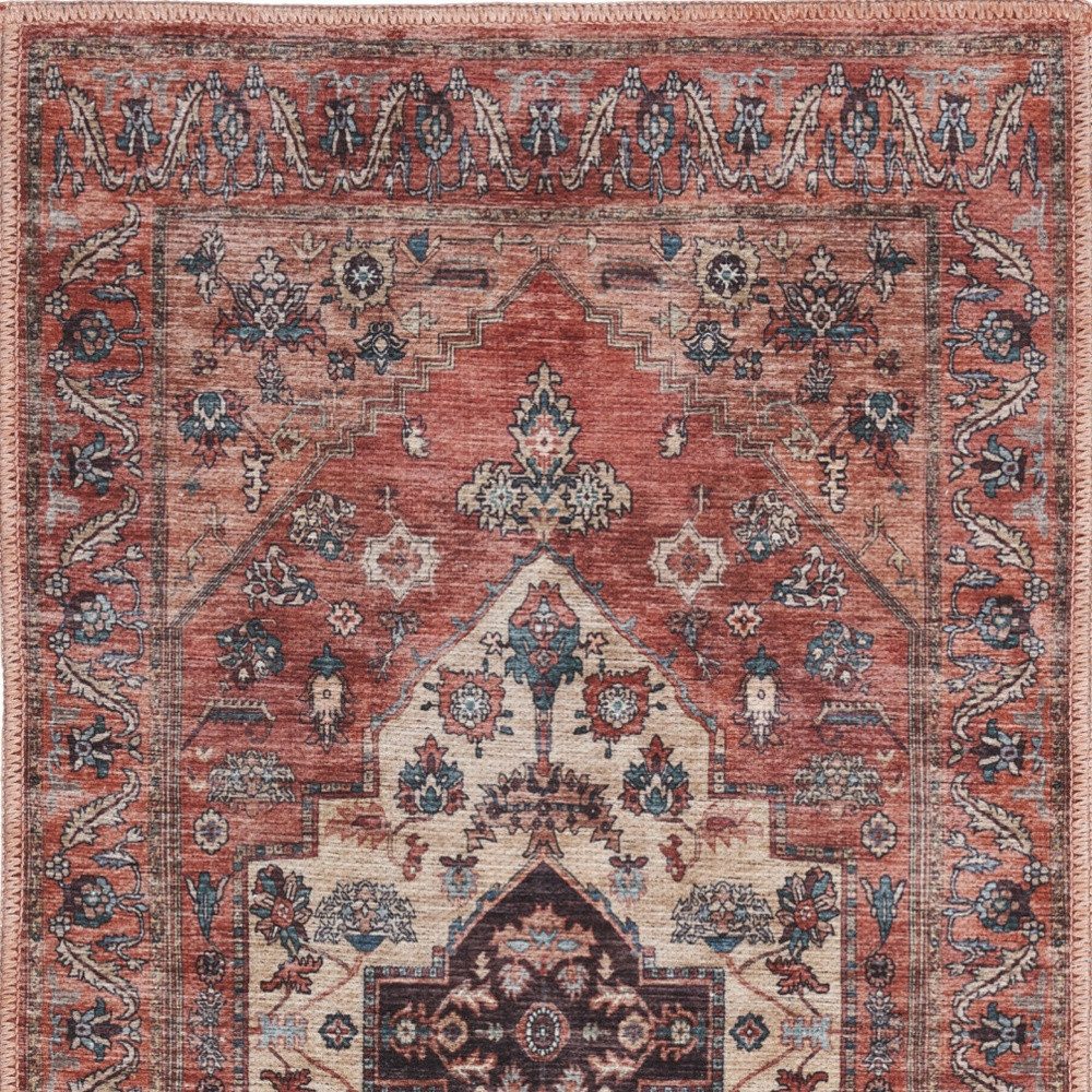 2′ X 4′ Beige and Red Distressed Medallion Area Rug