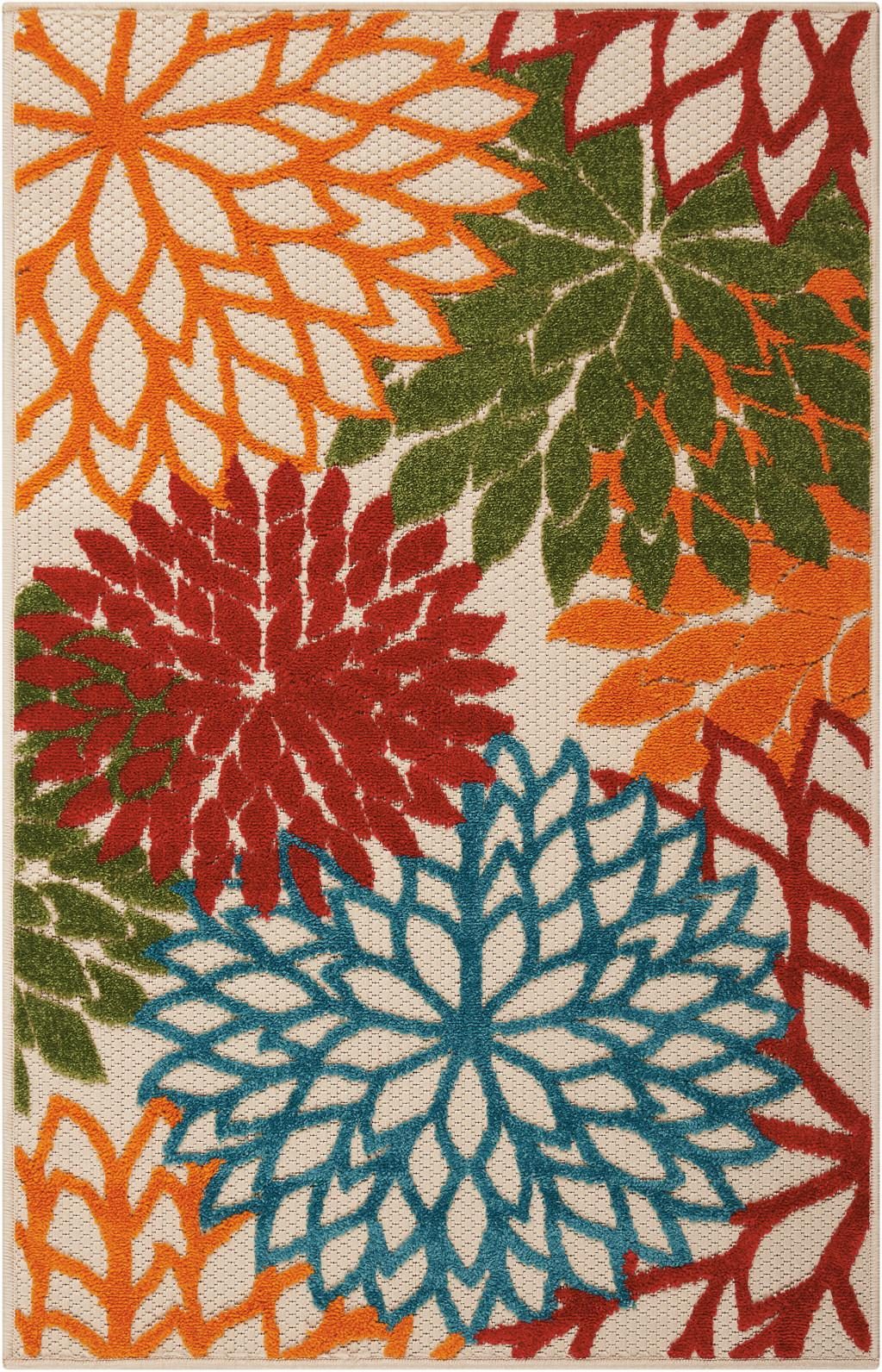 3′ X 4′ Green Orange And Red Floral Area Rug