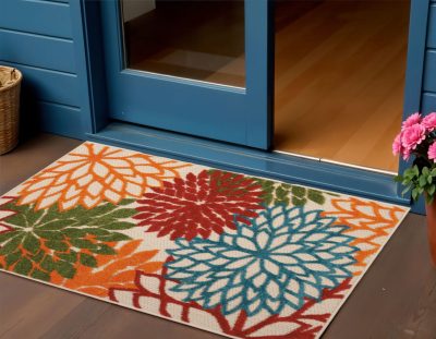 3′ X 4′ Green Orange And Red Floral Area Rug