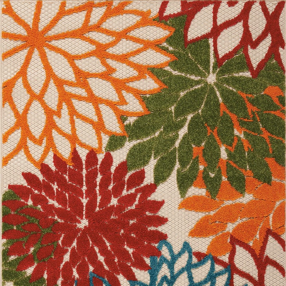 3′ X 4′ Green Orange And Red Floral Area Rug