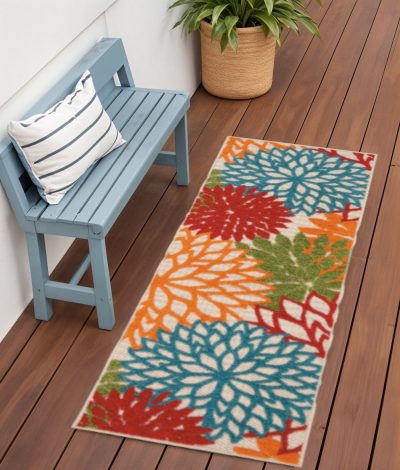 6′ Orange Red Green And Blue Floral Indoor Outdoor Runner