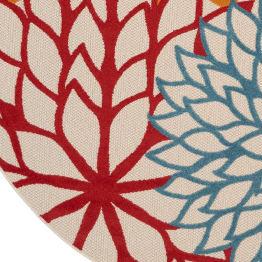 5′ Orange Red Green Blue Floral Indoor Outdoor Round Rug