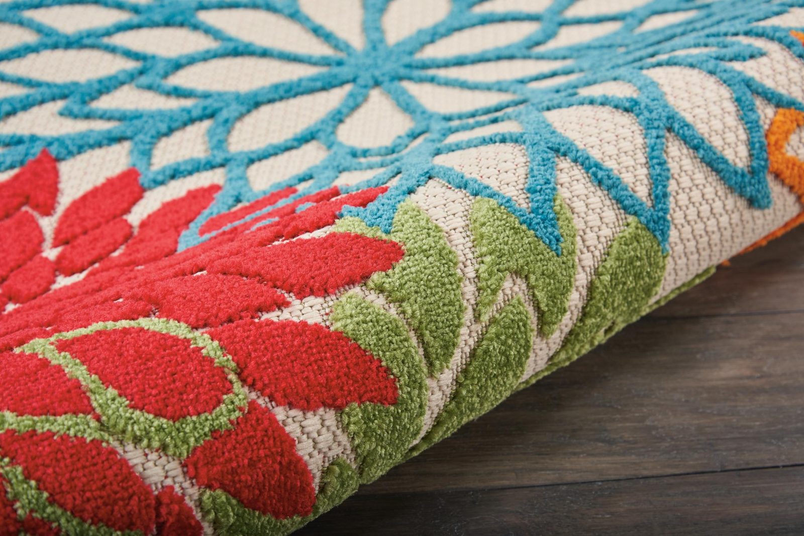 5′ Orange Red Green Blue Floral Indoor Outdoor Round Rug