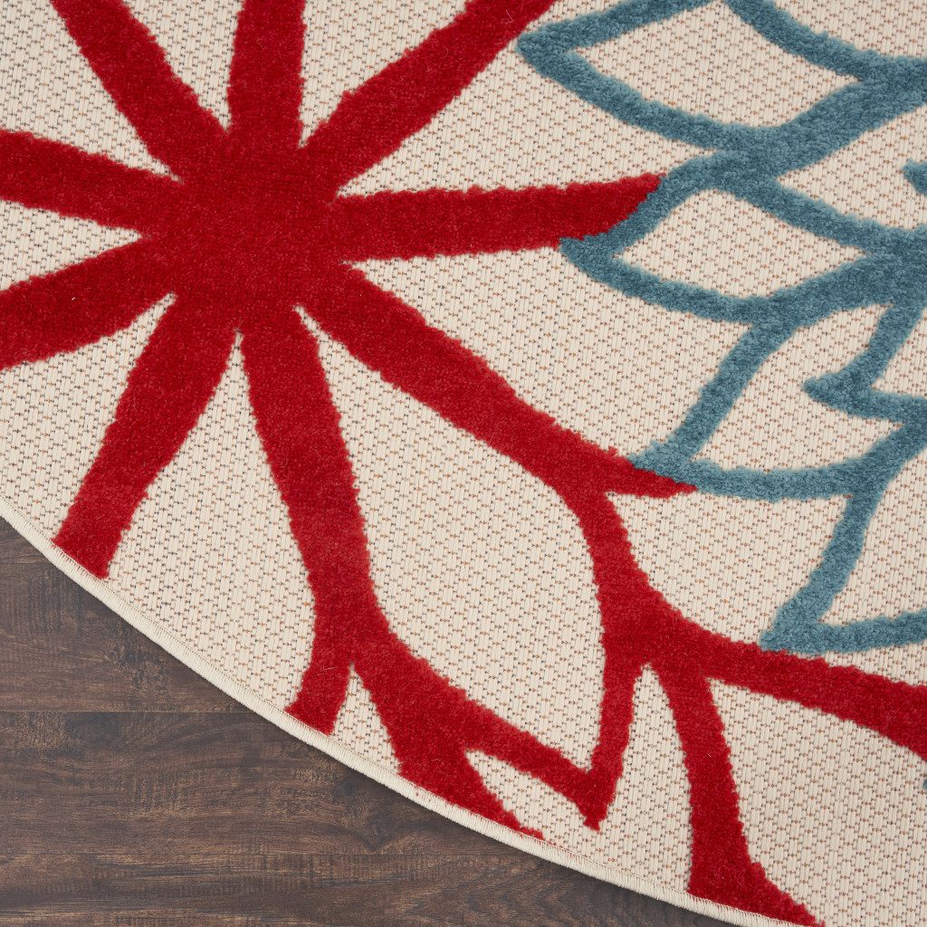 5′ Orange Red Green Blue Floral Indoor Outdoor Round Rug