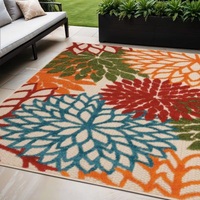 5′ X 8′ Ivory Floral Indoor Outdoor Area Rug