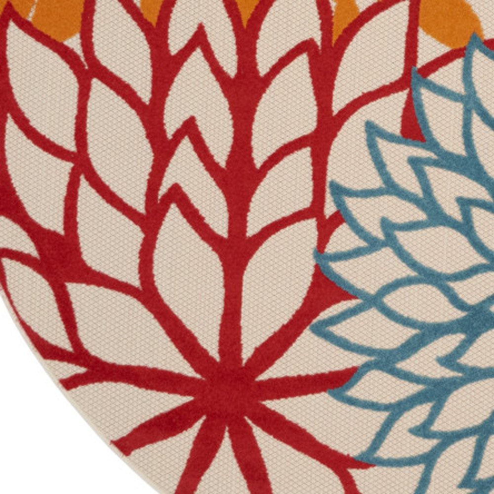 8′ Ivory Floral Indoor Outdoor Round Rug