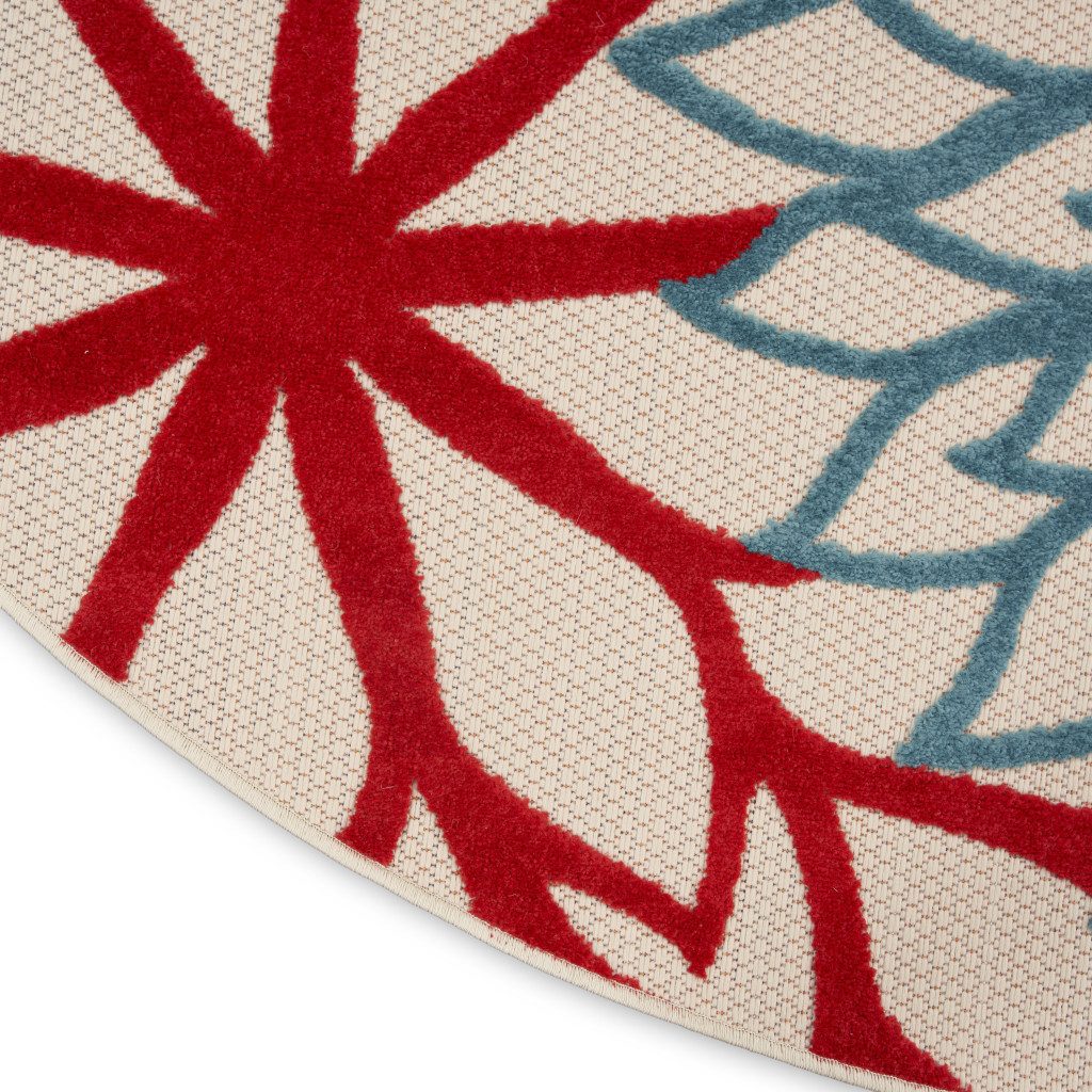8′ Ivory Floral Indoor Outdoor Round Rug
