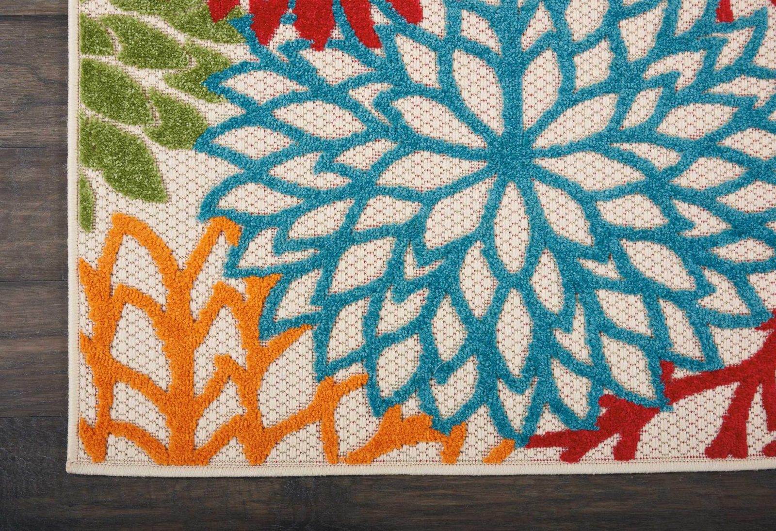 8′ Ivory Green Blue Red Orange Floral Indoor Outdoor Runner