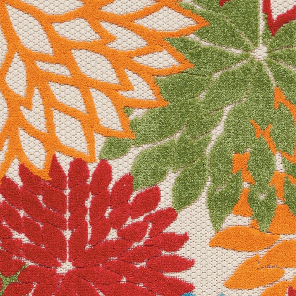 8′ Ivory Green Blue Red Orange Floral Indoor Outdoor Runner