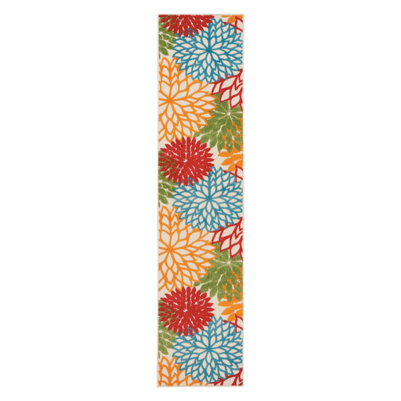 10′ Green Orange Ivory Blue Floral Indoor Outdoor Runner