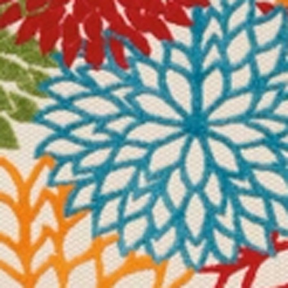 10′ Green Orange Ivory Blue Floral Indoor Outdoor Runner