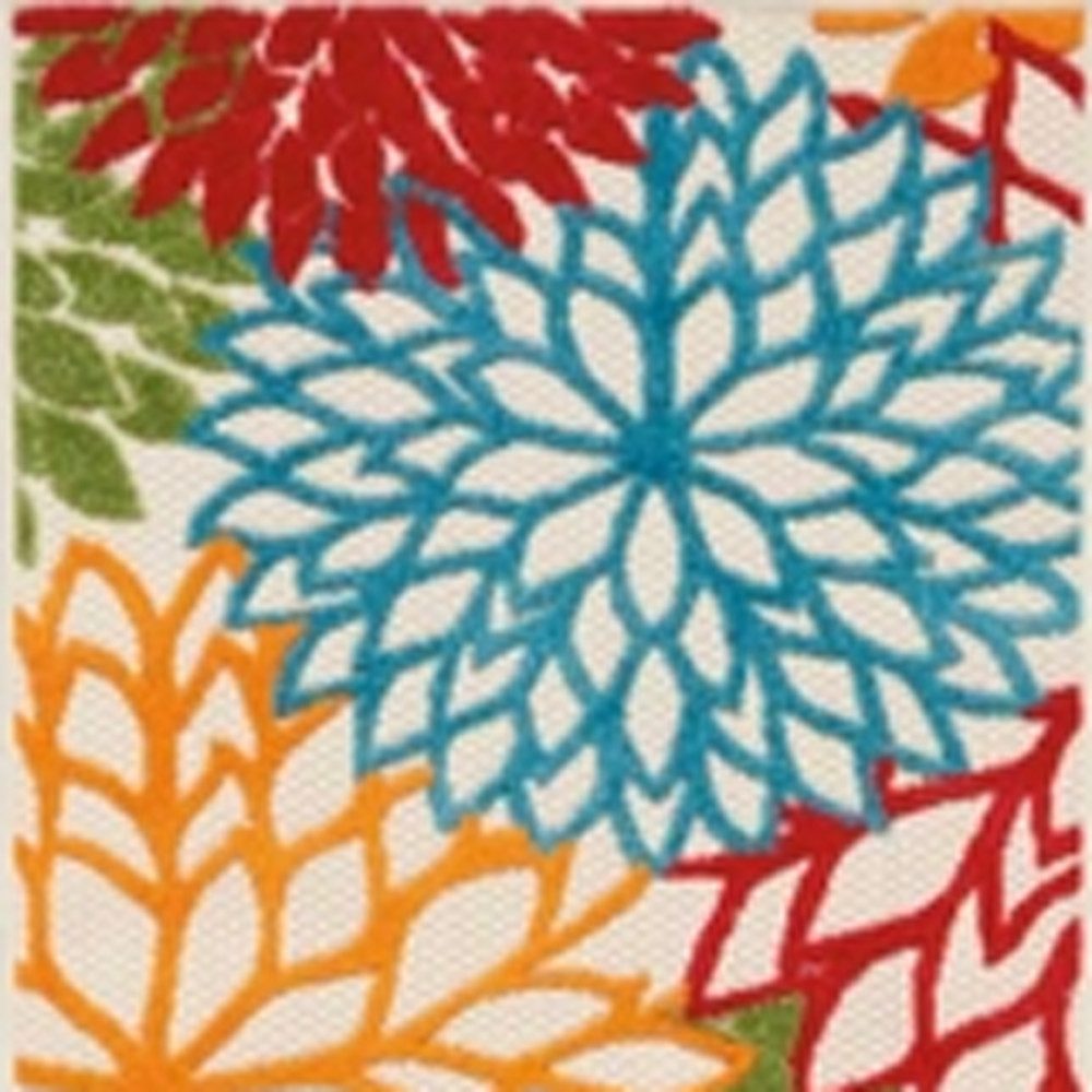 10′ Green Orange Ivory Blue Floral Indoor Outdoor Runner