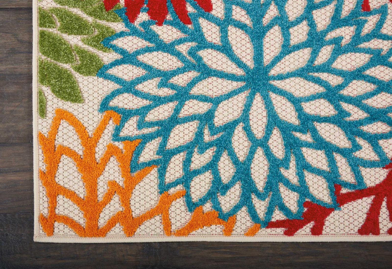 10′ Green Orange Ivory Blue Floral Indoor Outdoor Runner