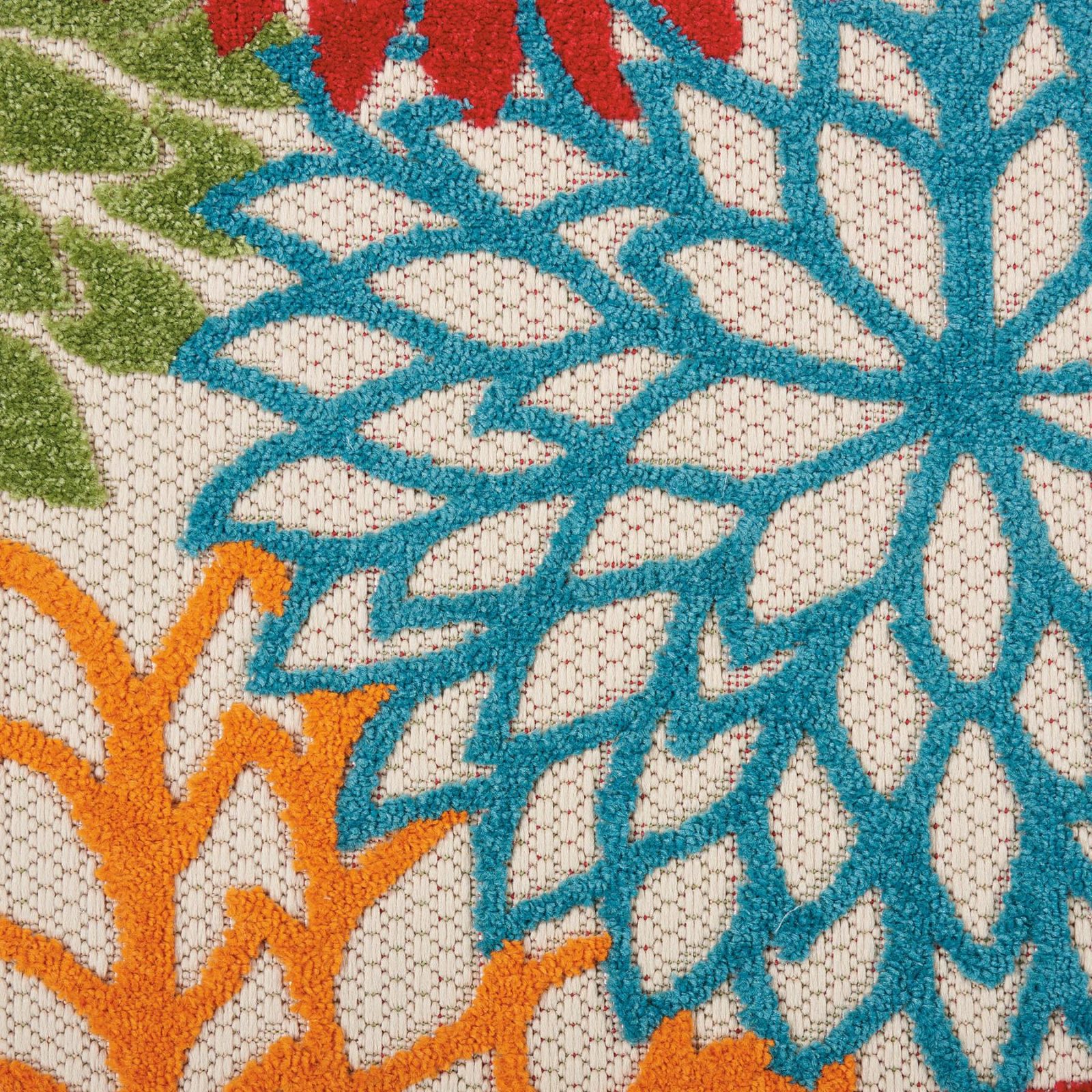 10′ Green Orange Ivory Blue Floral Indoor Outdoor Runner