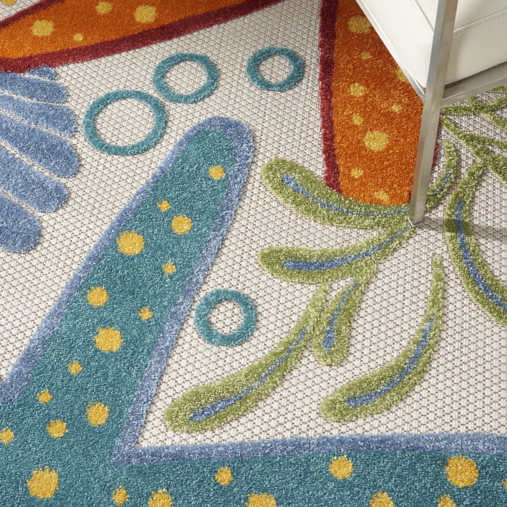 4′ Blue Yellow And Orange Starfish Indoor Outdoor Round Rug
