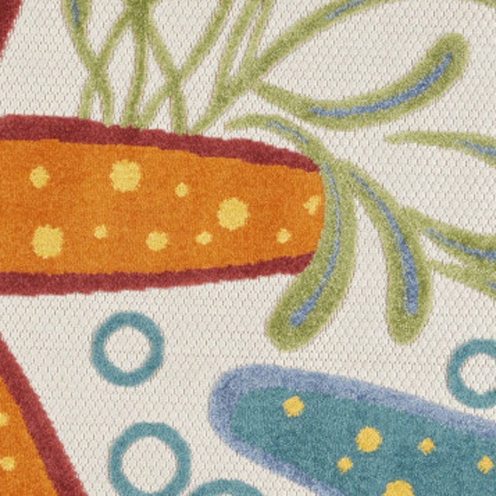 5′ Blue Yellow Orange Round Starfish Indoor Outdoor Area Rug