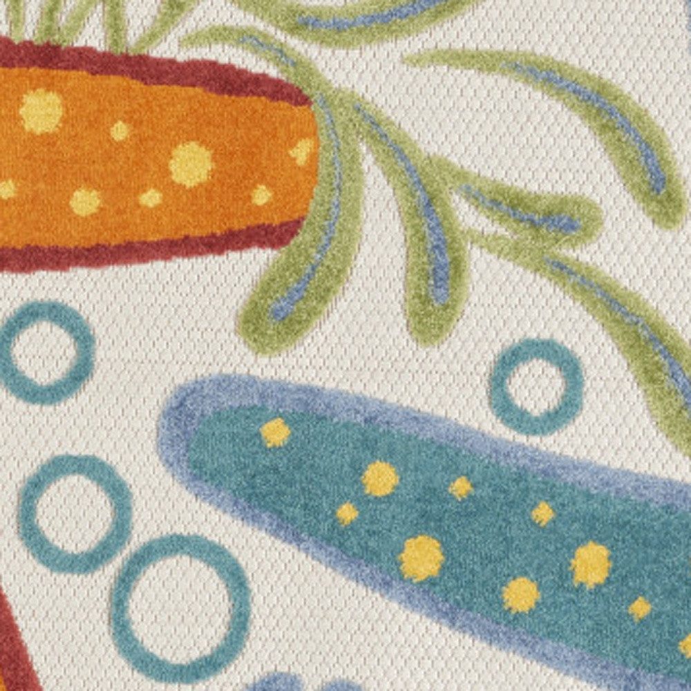 5′ Blue Yellow Orange Round Starfish Indoor Outdoor Area Rug
