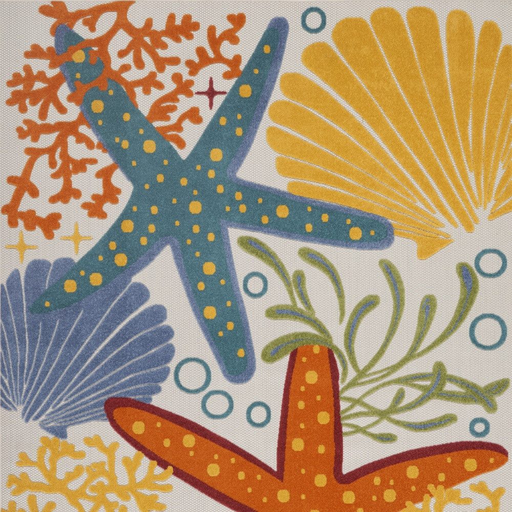 7′ X 10′ Blue Yellow Orange Starfish Indoor Outdoor Rug