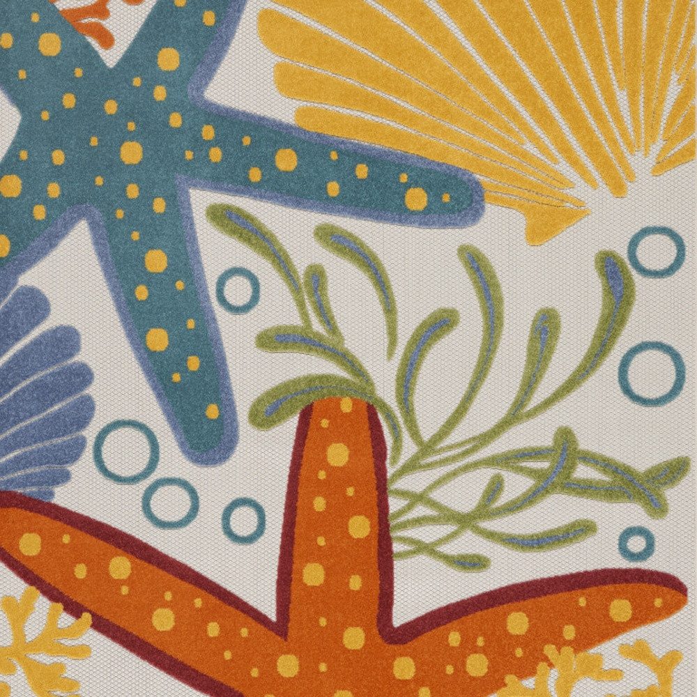 7′ X 10′ Blue Yellow Orange Starfish Indoor Outdoor Rug