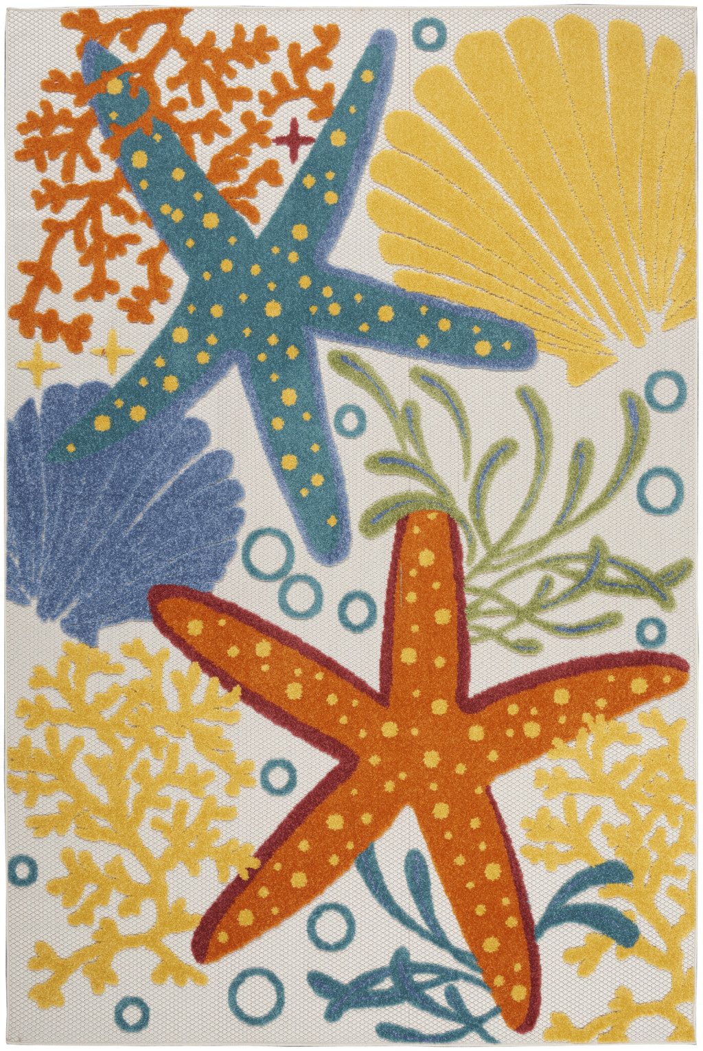 4′ X 6′ Blue Yellow And Orange Starfish Area Rug