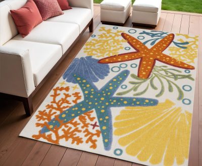 4′ × 6′ Blue Yellow And Orange Starfish Area Rug