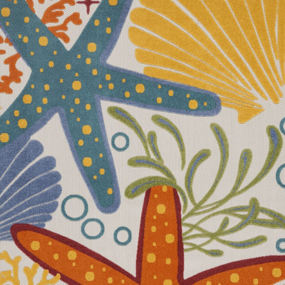 8′ X 11′ Blue And Yellow Starfish Indoor/Outdoor Area Rug