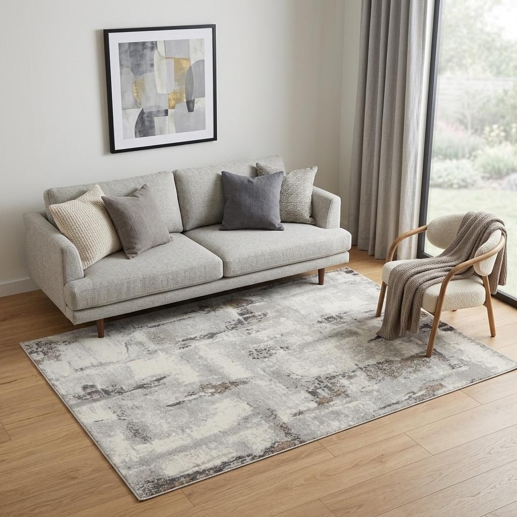 5′ X 7′ Ivory Gray Brown Abstract Area Rug