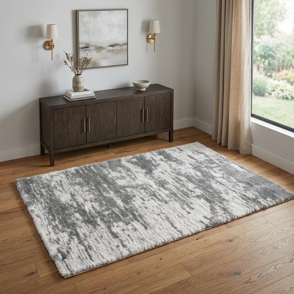4′ X 6′ Charcoal Ivory Abstract Shag Area Rug III