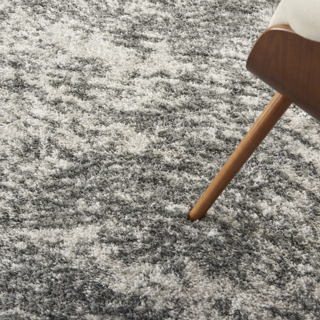 4′ X 6′ Charcoal and Ivory Abstract Shag Area Rug