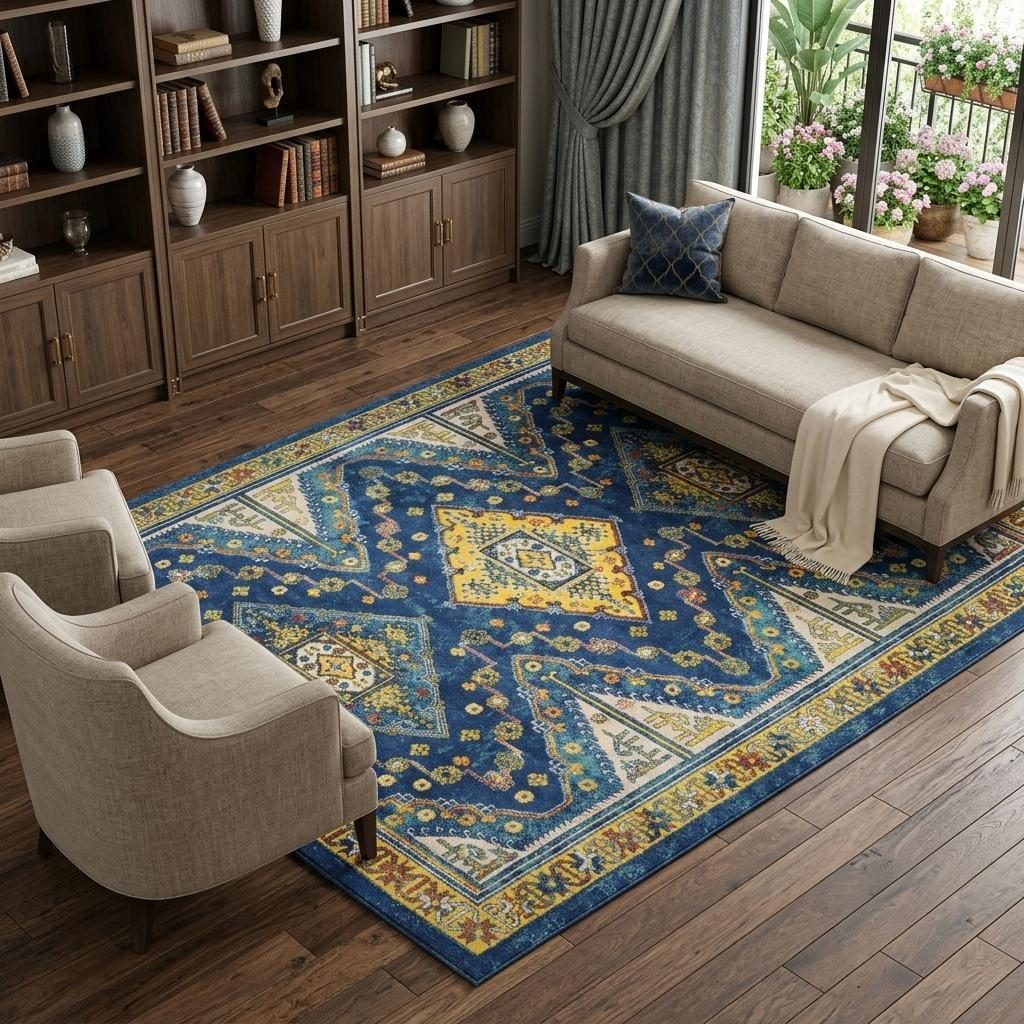 8′ X 10′ Blue and Yellow Oriental Area Rug