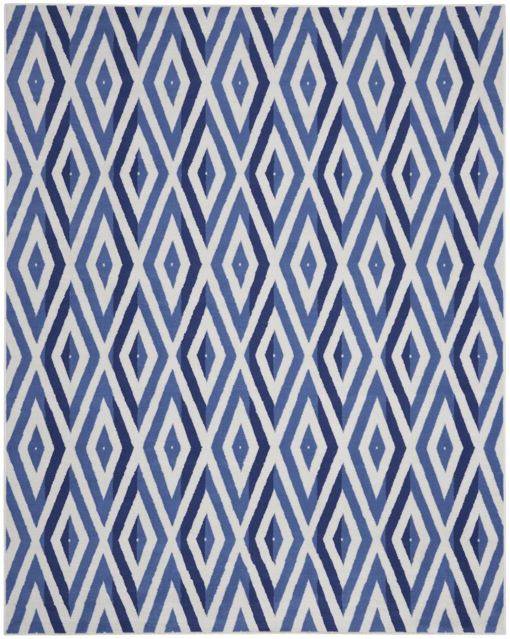 8′ X 10′ Ivory and Blue Geometric Distressed Area Rug