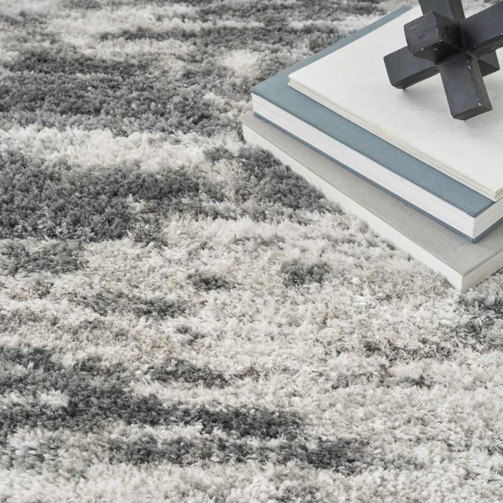 5′ X 7′ Charcoal Ivory Abstract Shag Area Rug III