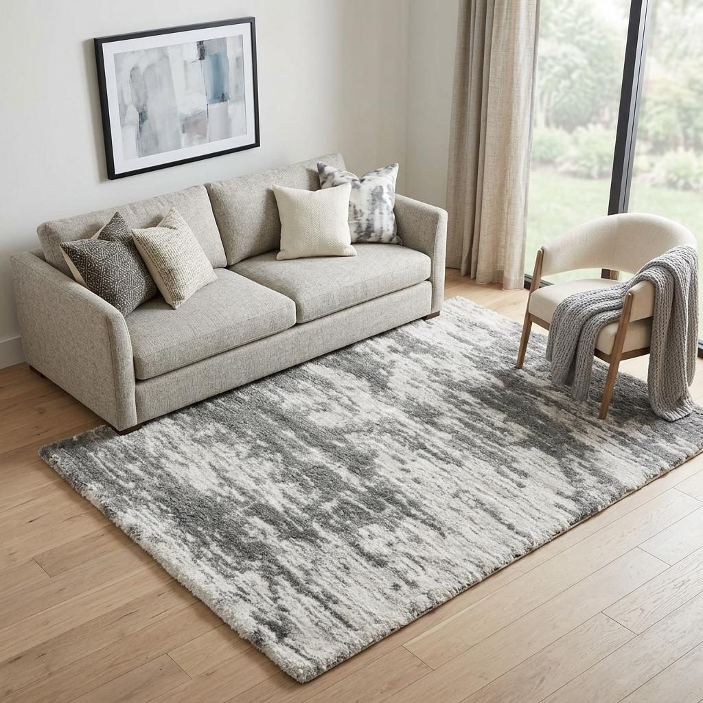 5′ X 7′ Charcoal Ivory Abstract Shag Area Rug III