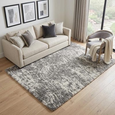 5′ X 7′ Charcoal Ivory Abstract Shag Area Rug II