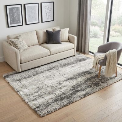 5′ X 7′ Charcoal and Ivory Abstract Shag Area Rug