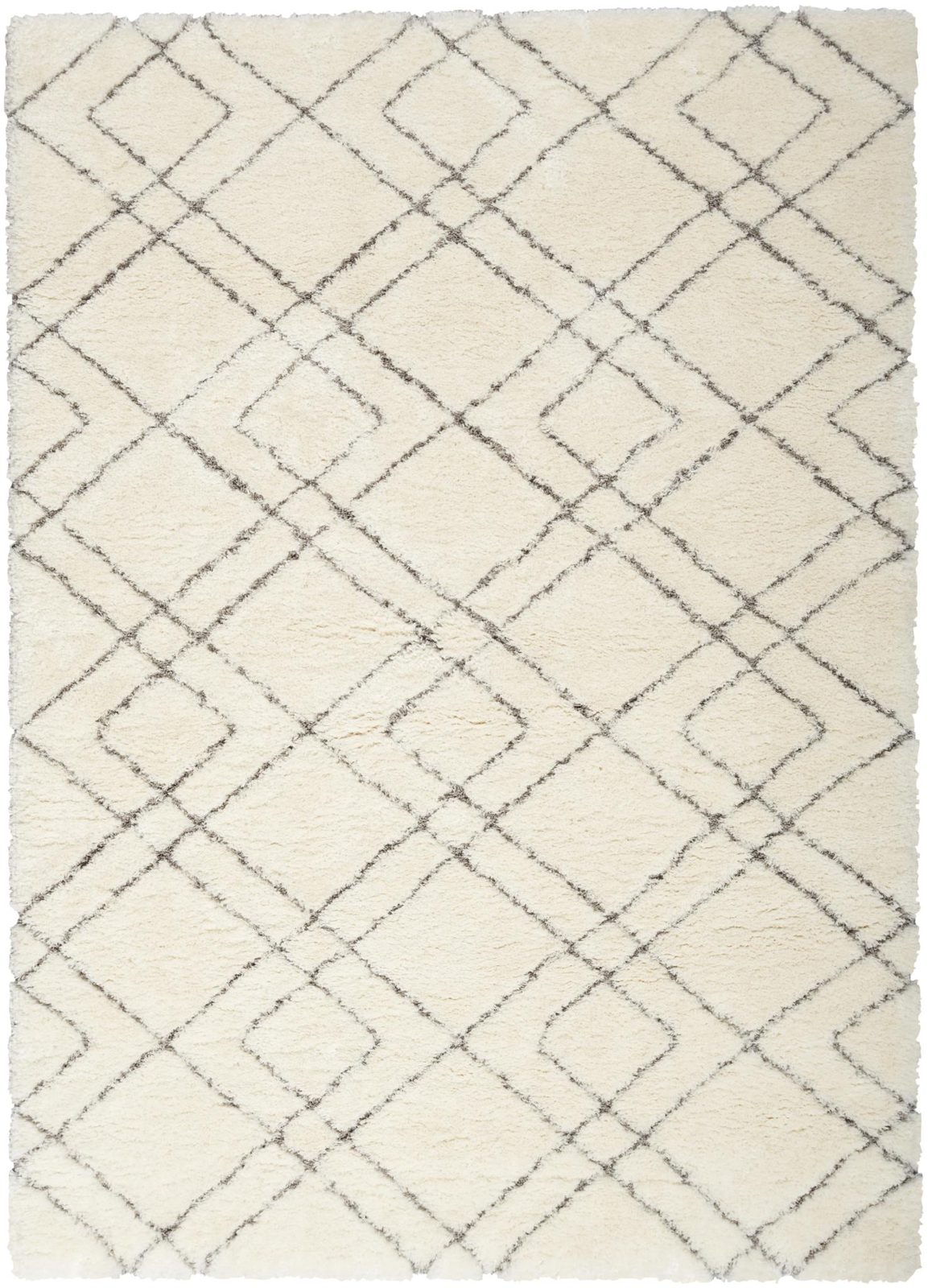 5′ X 7′ Ivory and Gray Geometric Shag Area Rug