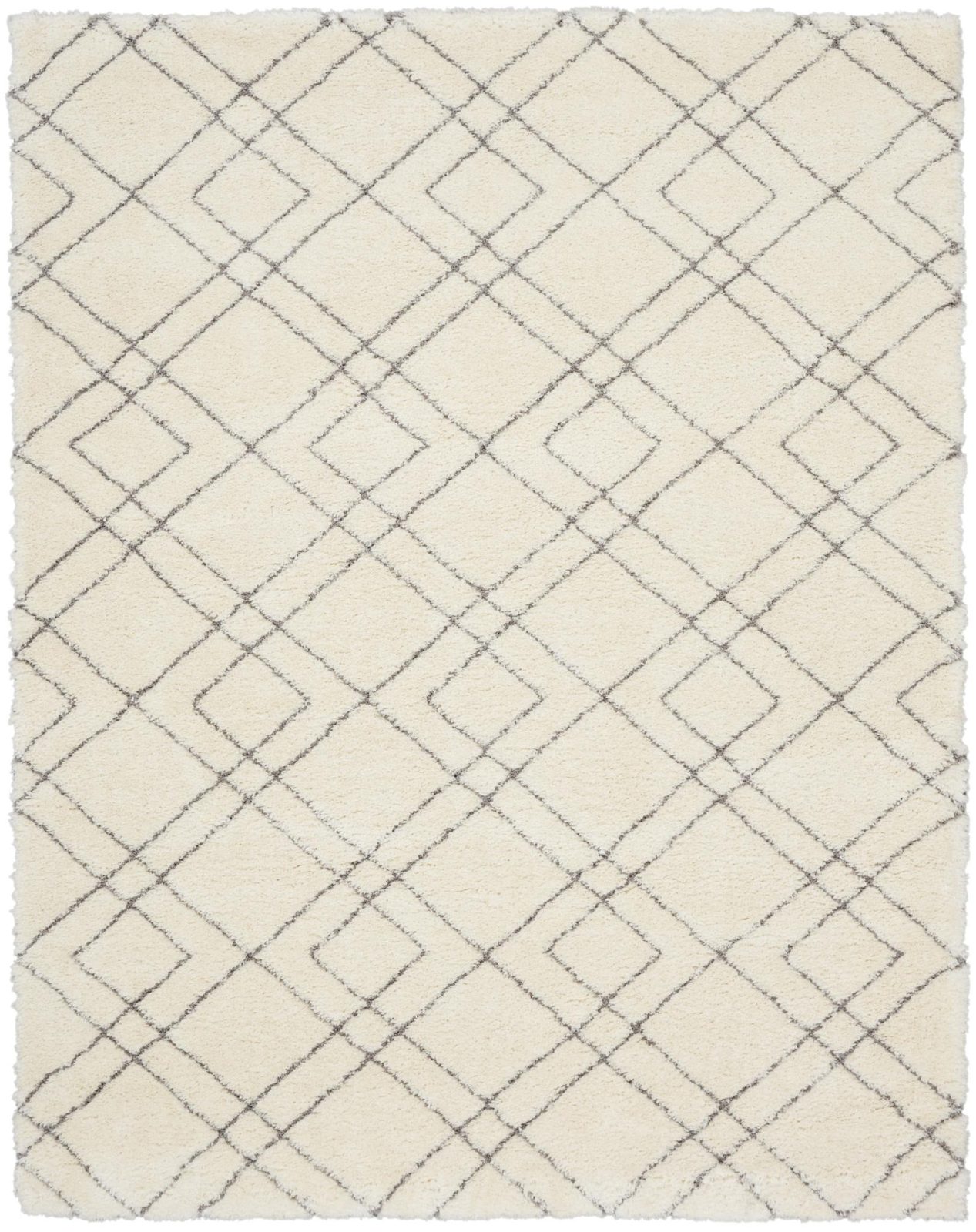 7′ X 9′ Ivory and Gray Geometric Shag Area Rug