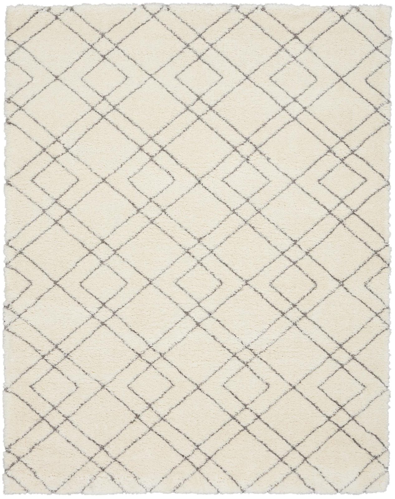 7′ X 9′ Ivory and Gray Geometric Shag Area Rug