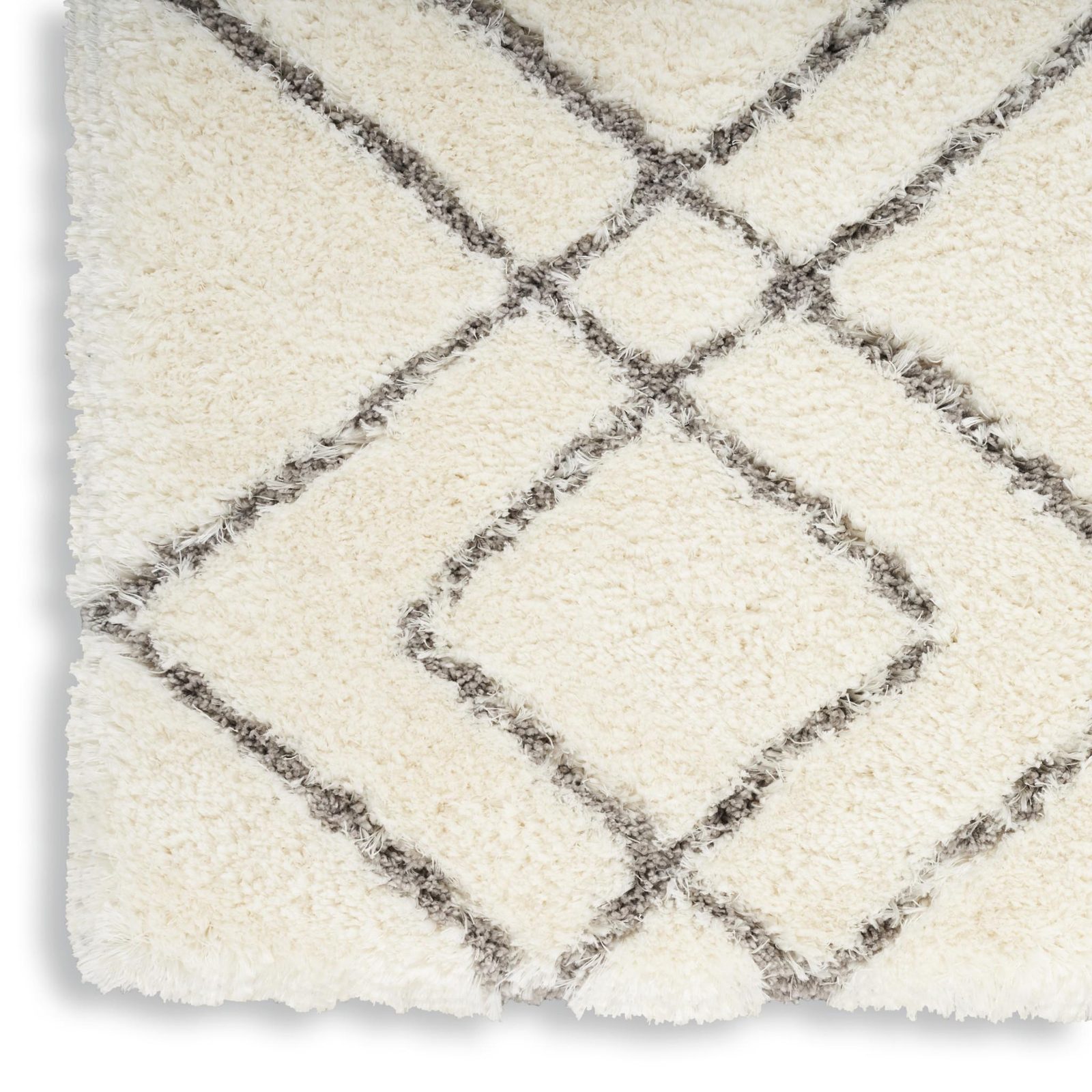 7′ X 9′ Ivory and Gray Geometric Shag Area Rug