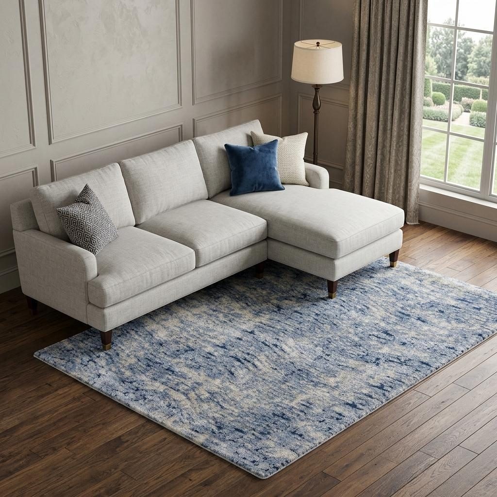 7′ X 9′ Navy Blue Beige Abstract Shag Area Rug