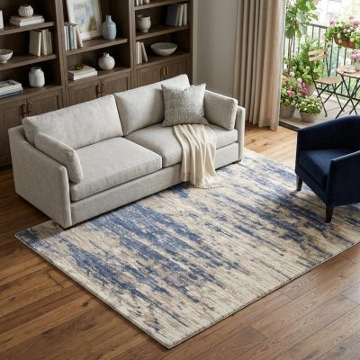 7′ X 9′ Light Blue Gray Abstract Shag Area Rug