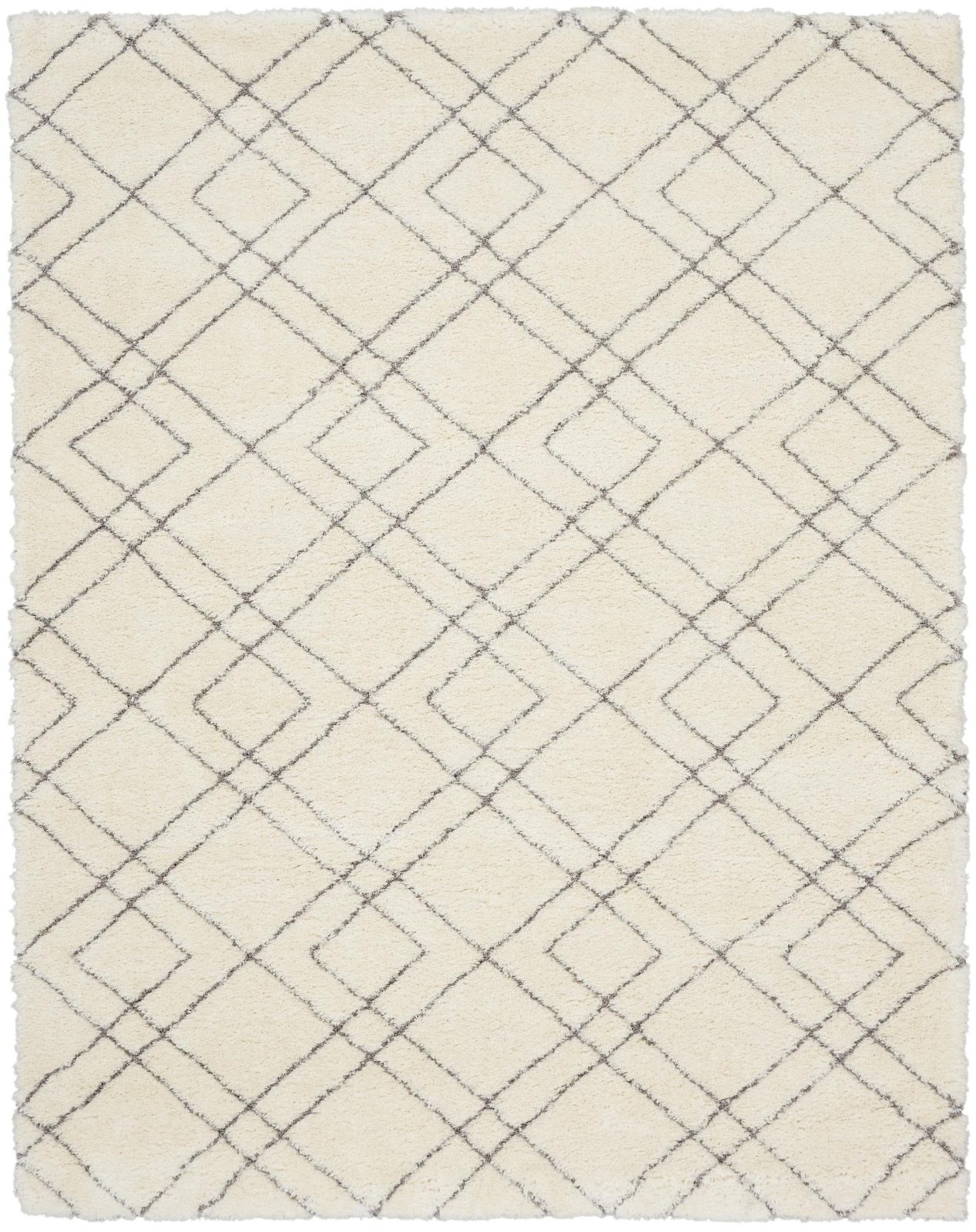 8′ X 10′ Ivory and Gray Geometric Shag Area Rug