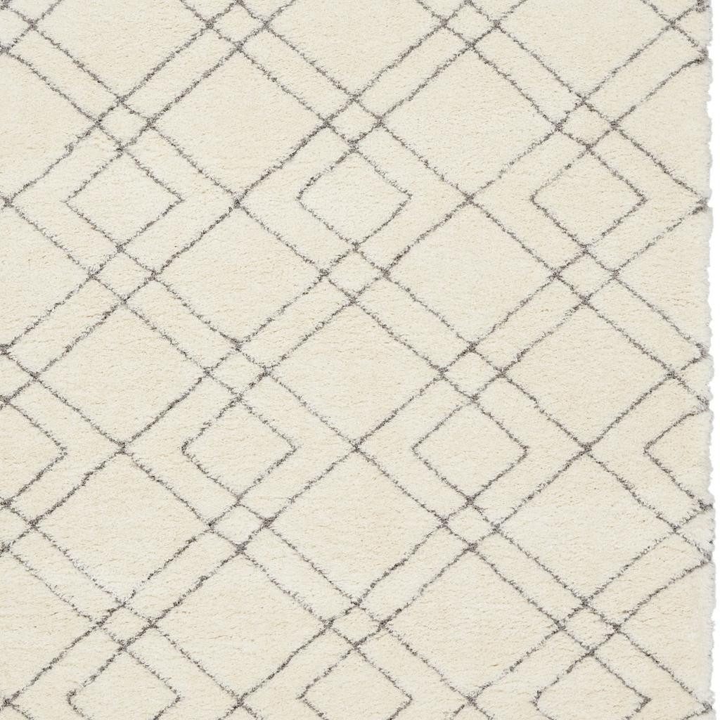 8′ X 10′ Ivory and Gray Geometric Shag Area Rug