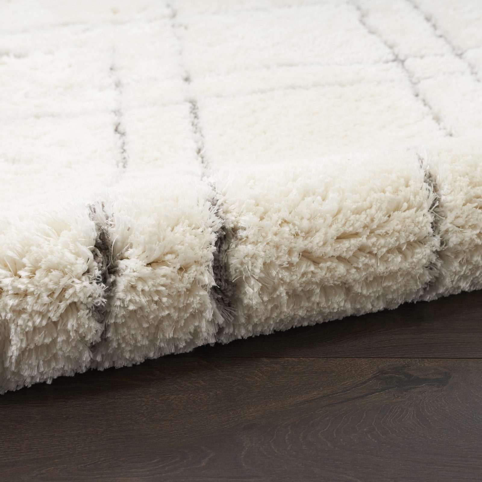 8′ X 10′ Ivory and Gray Geometric Shag Area Rug