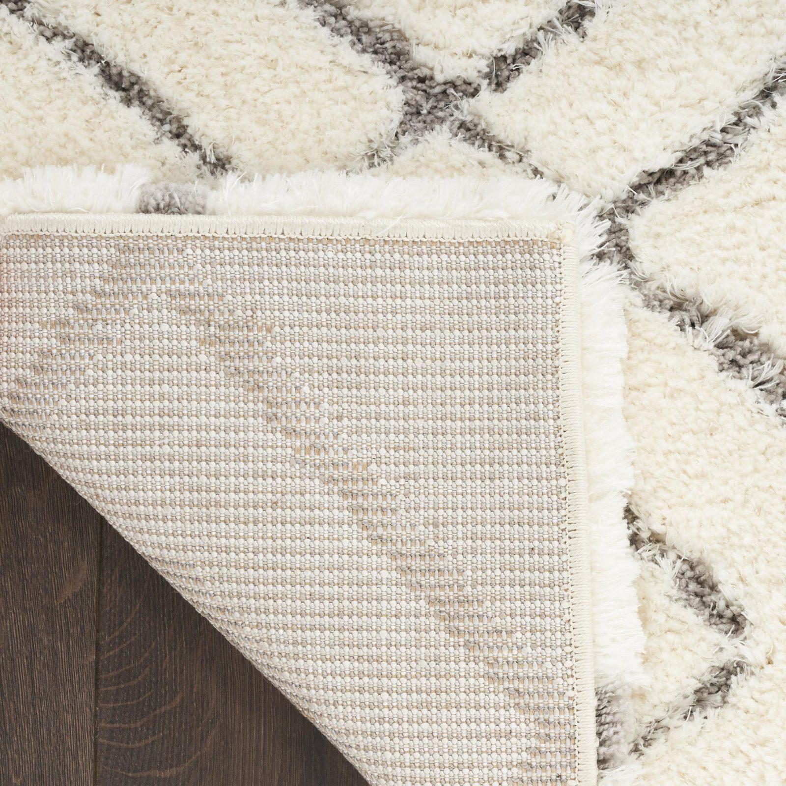 8′ X 10′ Ivory and Gray Geometric Shag Area Rug