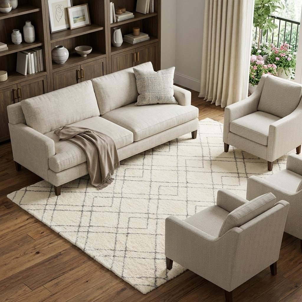 8′ X 10′ Ivory and Gray Geometric Shag Area Rug