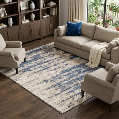 8′ X 10′ Blue Gray Beige Abstract Shag Area Rug