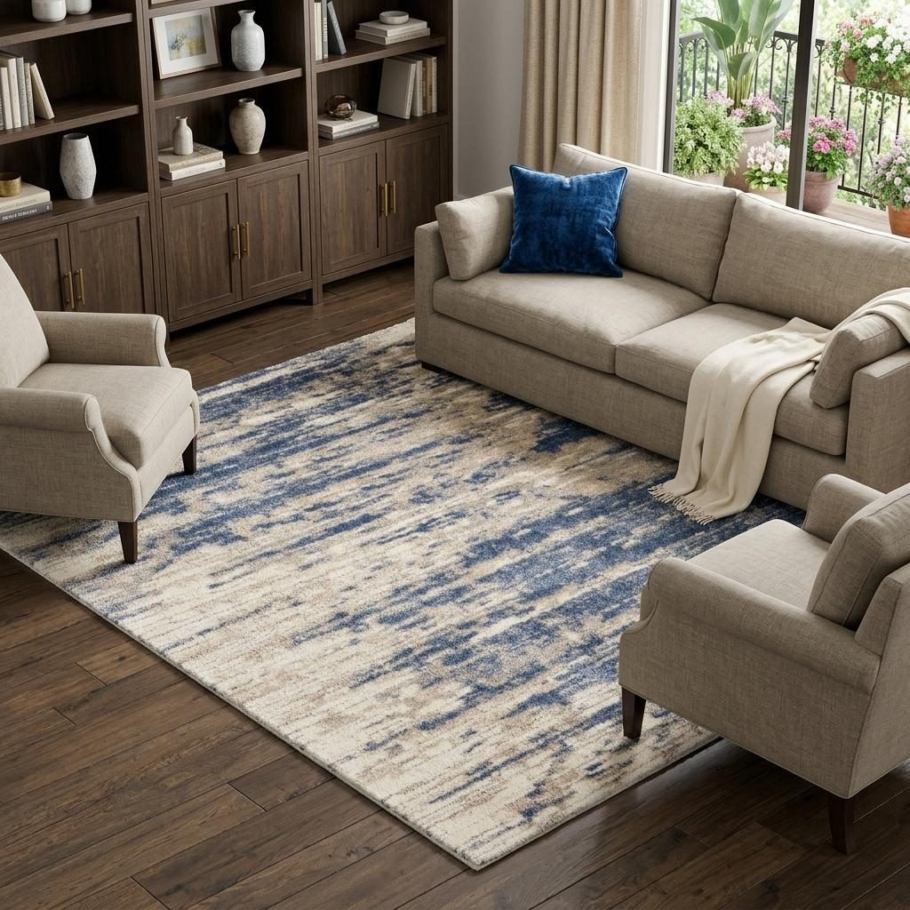 8′ X 10′ Blue Gray Beige Abstract Shag Area Rug