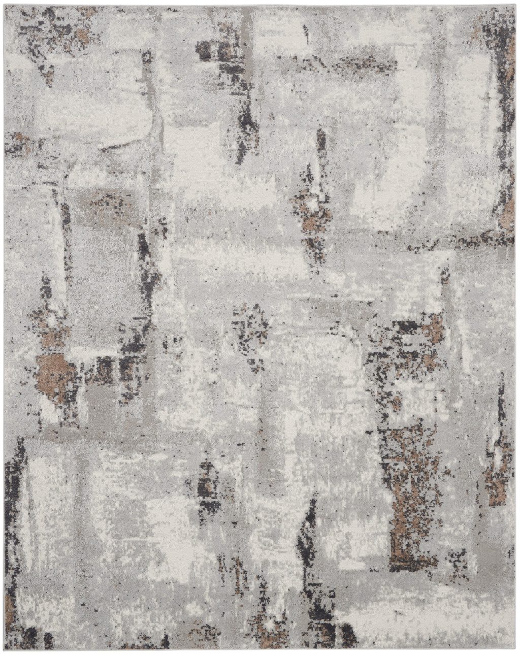 9′ X 12′ Ivory Black and Gray Abstract Area Rug