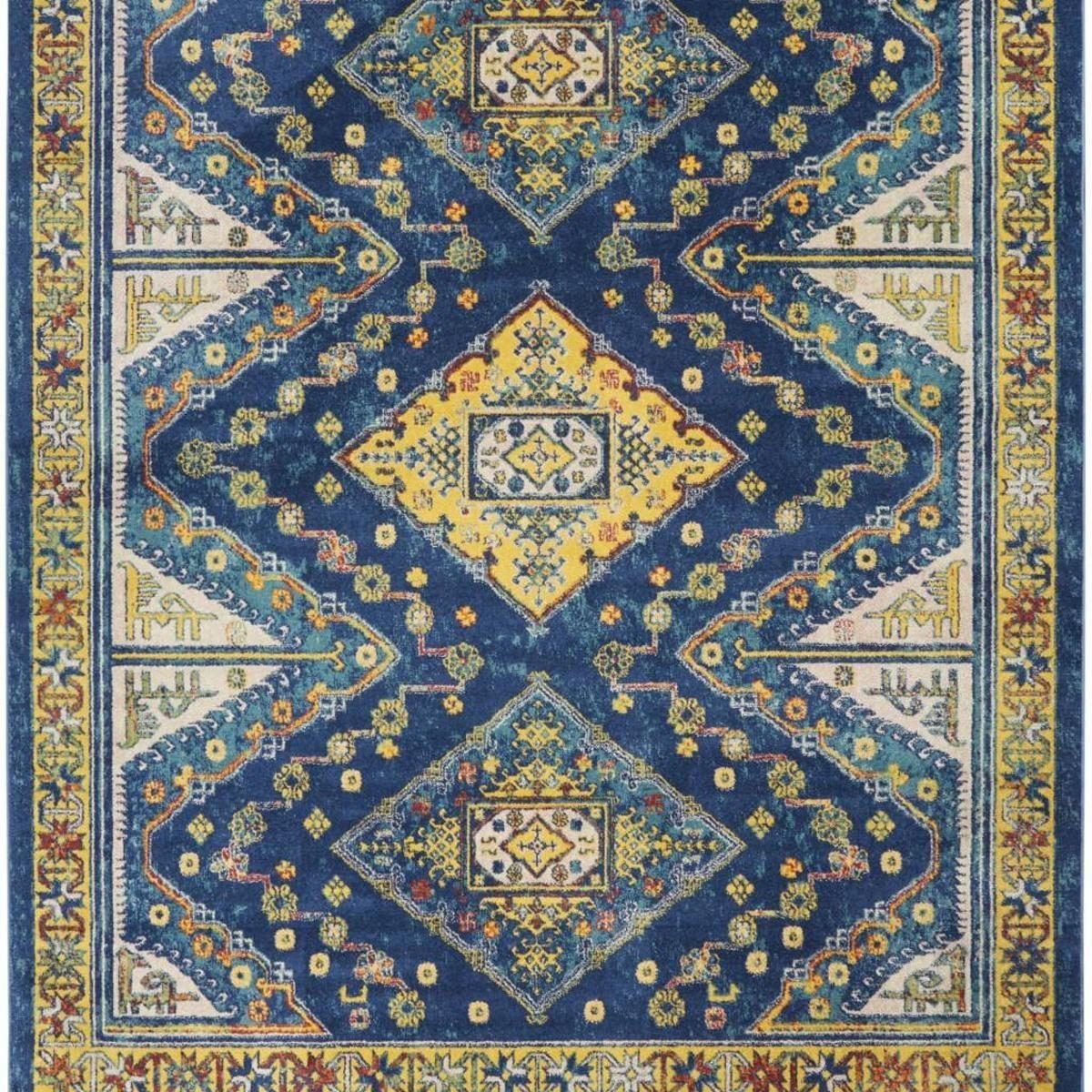 9′ X 12′ Blue and Yellow Geometric Area Rug